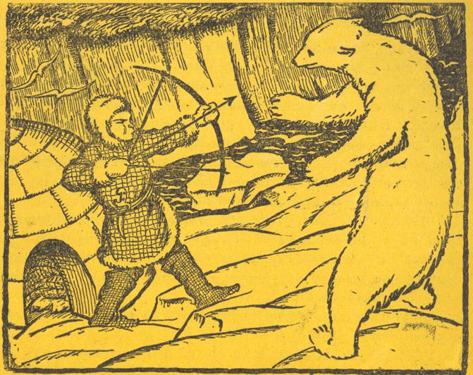 inuit fighting a bear with a bow and arrow